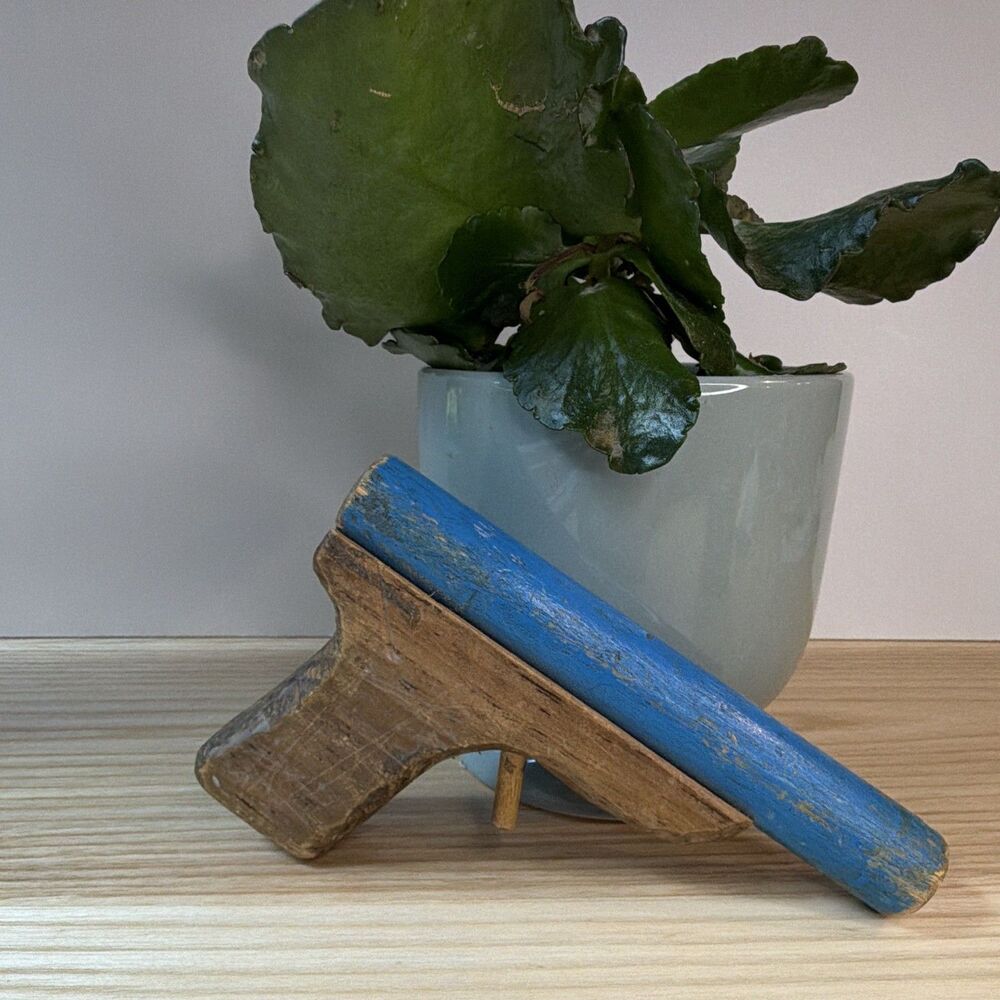 Vintage hand carved Wooden Toy Gun Blue Barrel Age Level 4-7 Years Classic Style